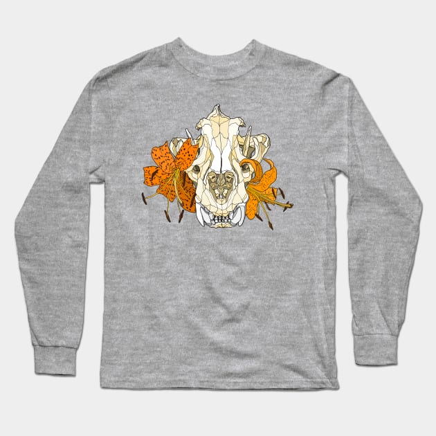 Tiger Skull with Tiger Lilies Long Sleeve T-Shirt by Tinker and Bone Studio